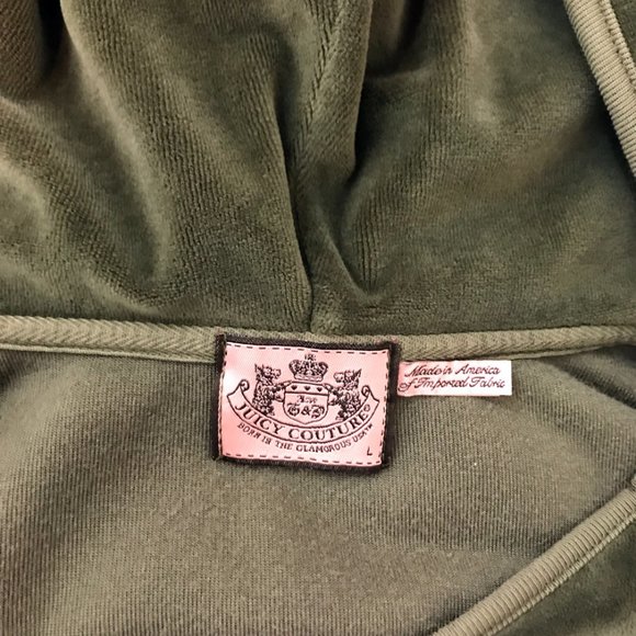 Vintage Juicy Couture Hoodie Olive Green Velour Long Y2K Zip Front Jacket - Picture 6 of 10
